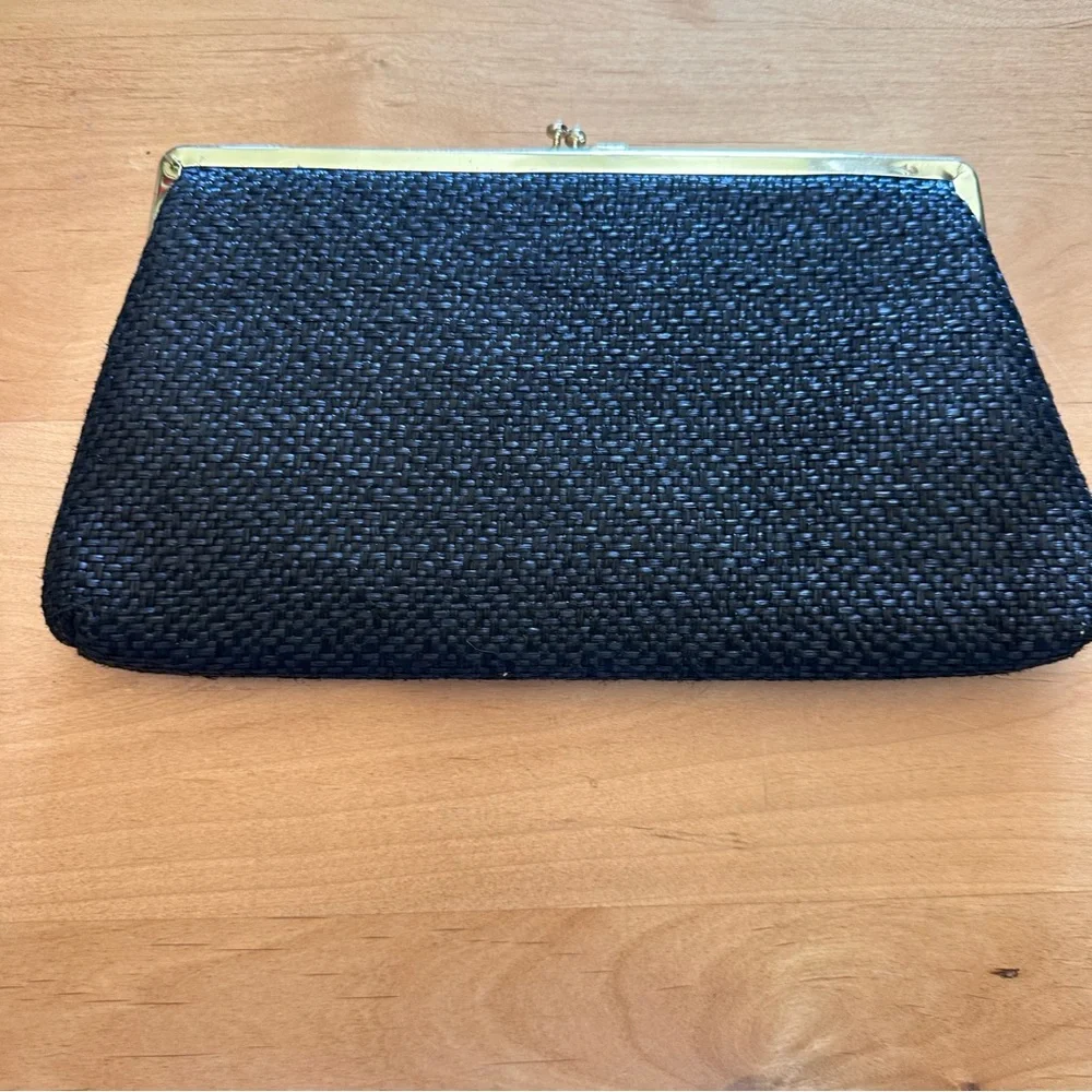 HL USA Vintage Romantic Dreamy Black Woven Textured Clutch Handbag